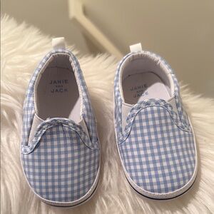 Janie and Jack Blue Gingham Baby Walker Shoes 12-18 Months brand new without tag
